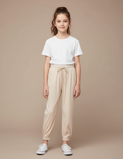 Pantalon Chinois Beige Côtelé Fluide Ample Décontracté - Viscose