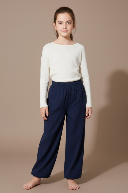 Pantalon Chinois Bleu Marine Ample Décontracté Enfant - Molleton
