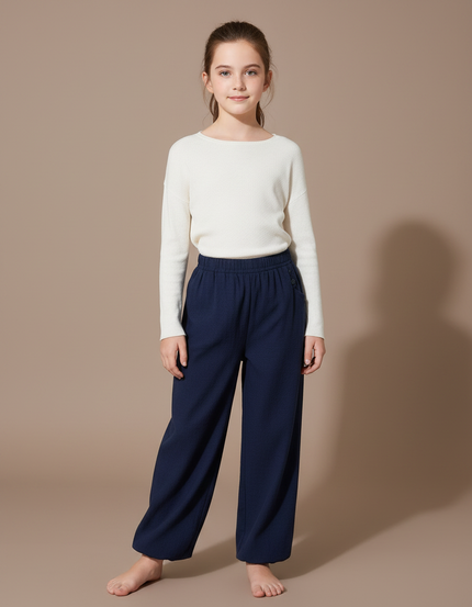 Pantalon Chinois Bleu Marine Ample Décontracté Enfant - Molleton