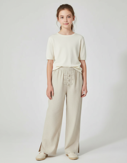 Pantalon Chinois Beige Ample Coton Traditionnel Fendu