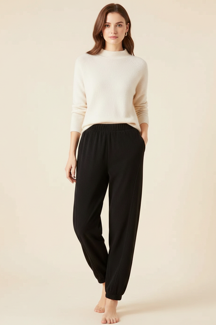 Pantalon Chinois Noir Côtelé Ample Confortable - Cordé