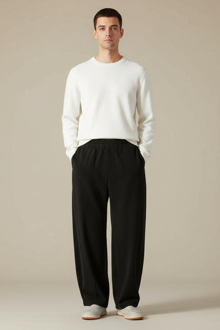 Pantalon Chinois Noir Côtelé Ample Décontracté Homme - Cordé