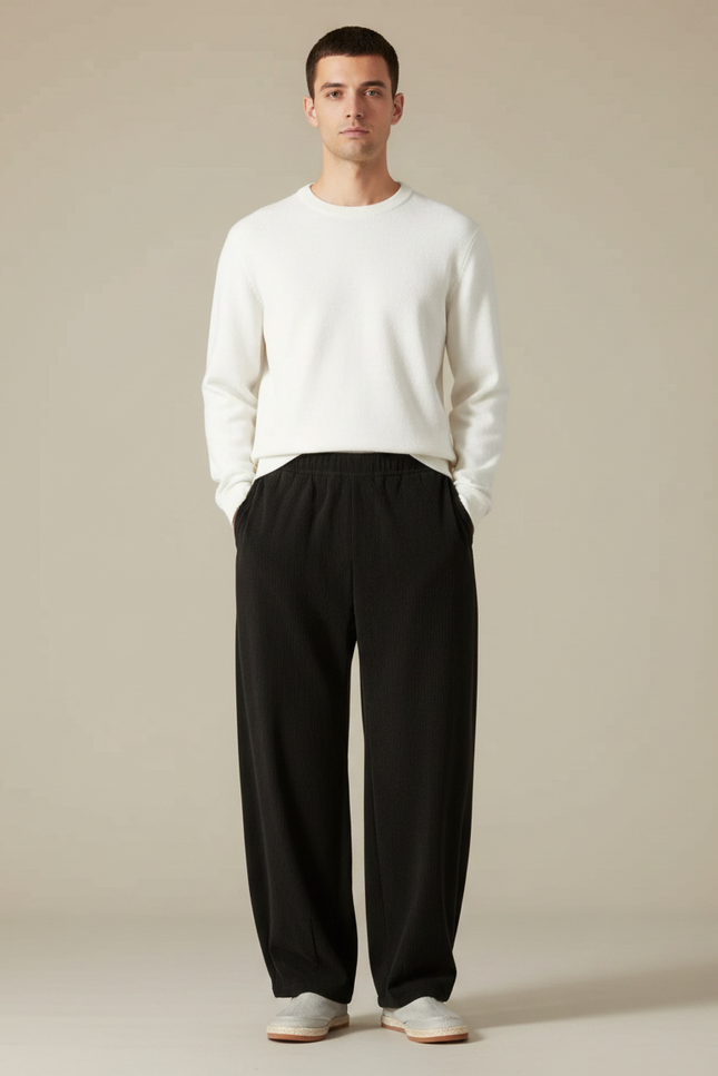 Pantalon Chinois Noir Côtelé Ample Décontracté Homme - Cordé