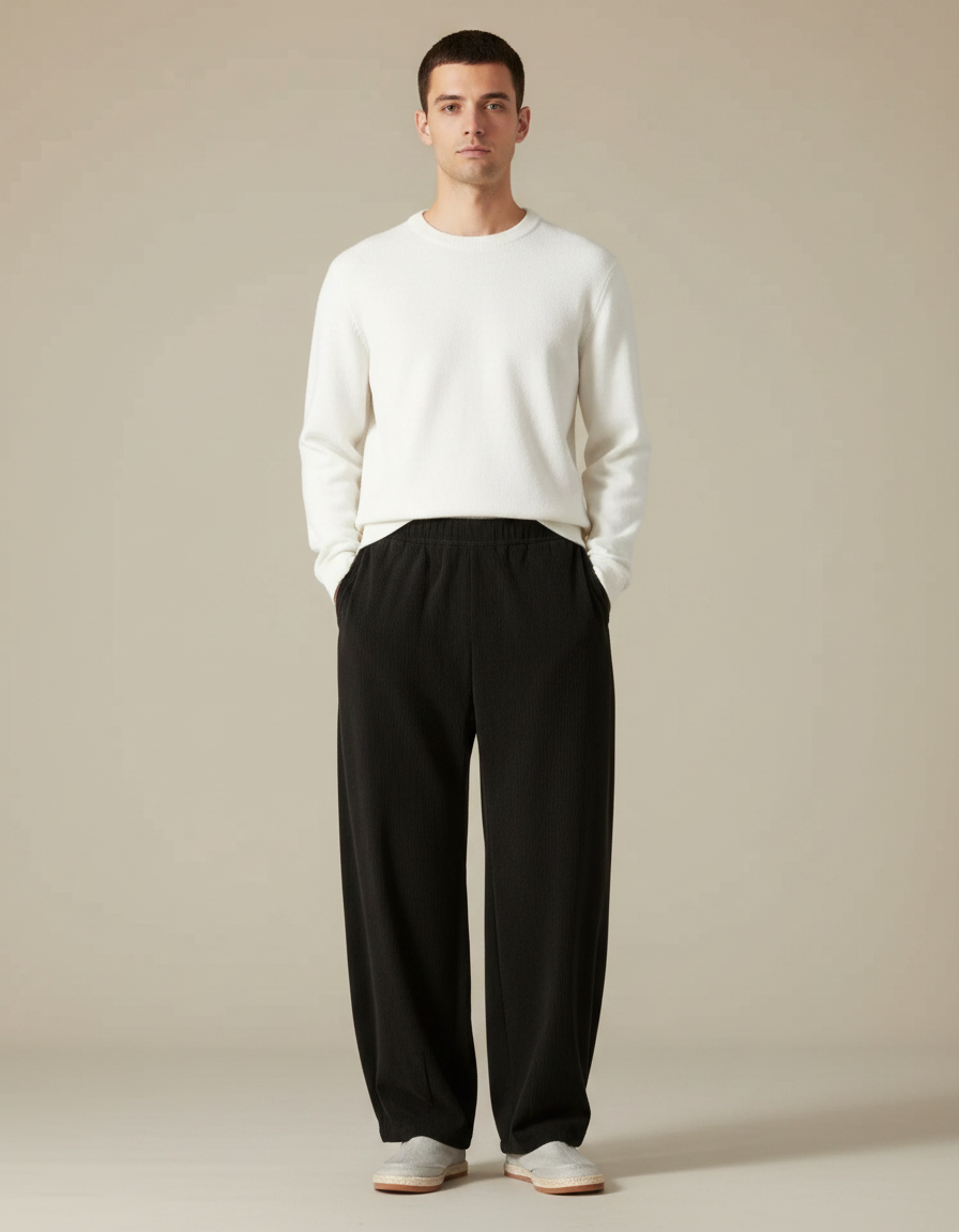 Pantalon Chinois Noir Côtelé Ample Décontracté Homme - Cordé