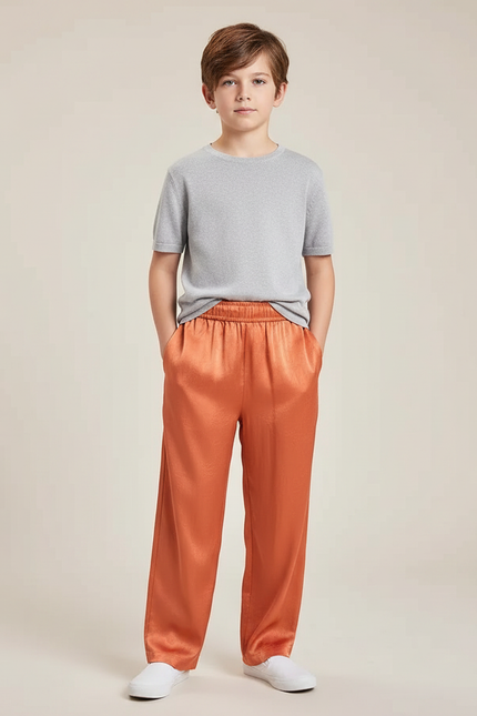Pantalon Chinois Orange Satiné Ample Fluide Enfant
