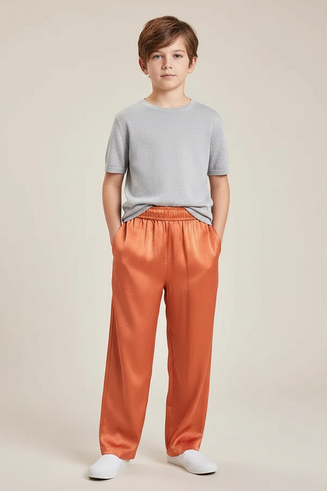 Pantalon Chinois Orange Satiné Ample Fluide Enfant
