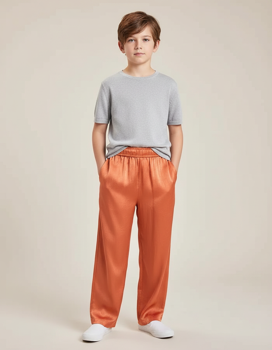 Pantalon Chinois Orange Satiné Ample Fluide Enfant