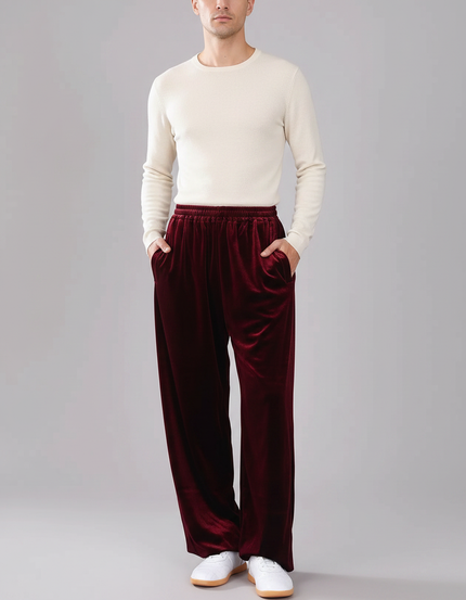 Pantalon Chinois Velours Bordeaux Ample Élastiqué Homme