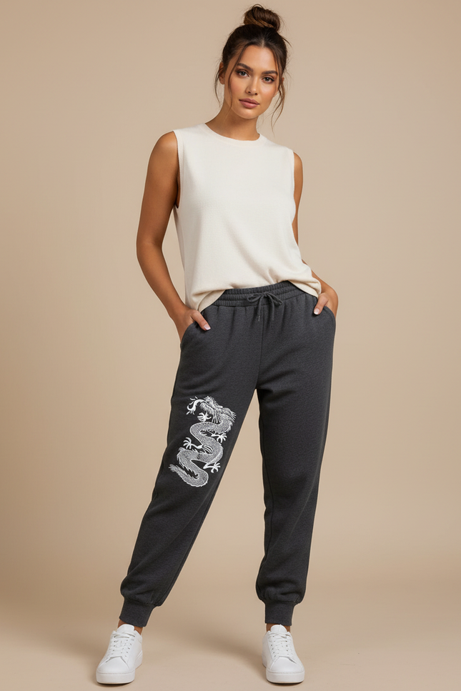 Pantalon Chinois Gris Dragon Molletonné Ample Confortable