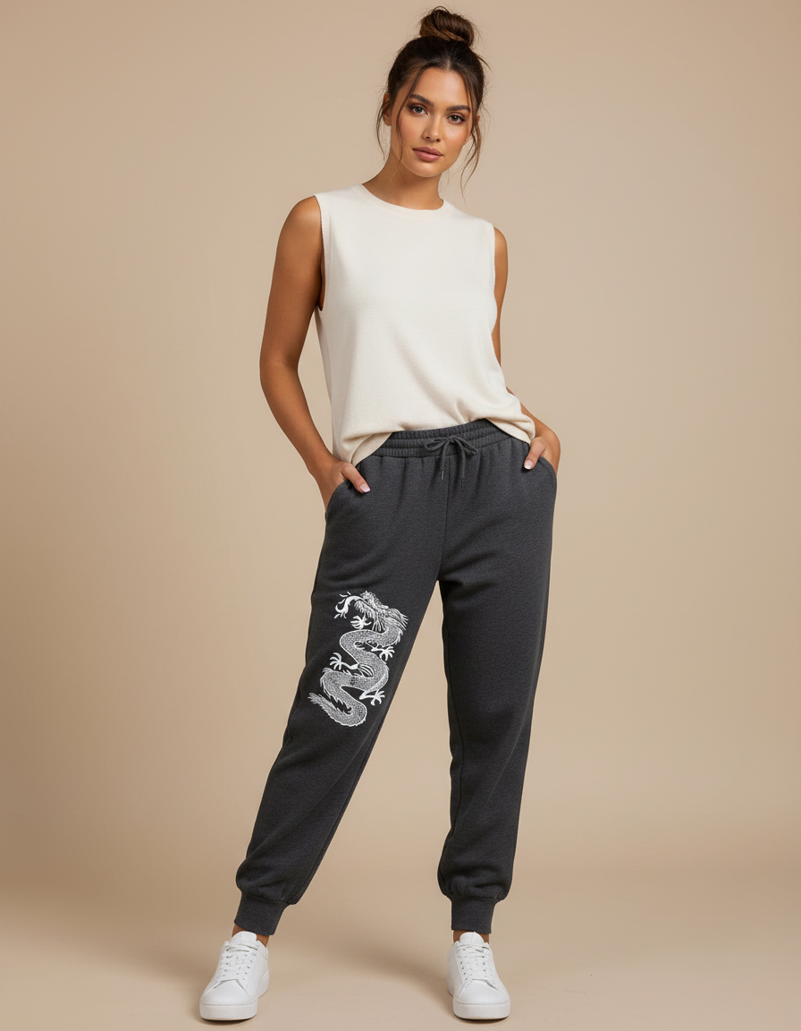 Pantalon Chinois Gris Dragon Molletonné Ample Confortable