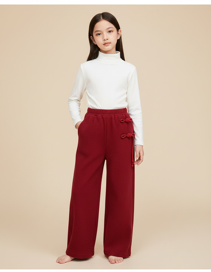 Pantalon Chinois Rouge Côtelé Ample Fille Velours - Bordeaux