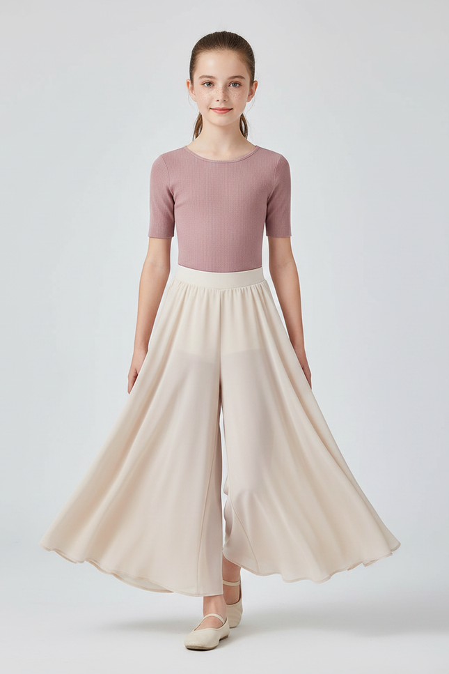 Pantalon Chinois Crème Fluide Ample Chiffon Enfant - Beige Polyester