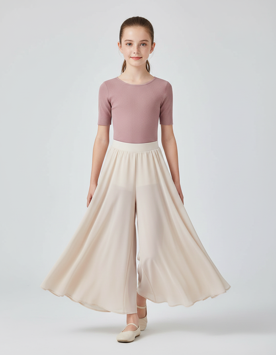 Pantalon Chinois Crème Fluide Ample Chiffon Enfant - Beige Polyester
