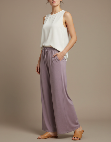Pantalon Chinois Lilas Fluide Ample Droit Élégant - Violet Viscose