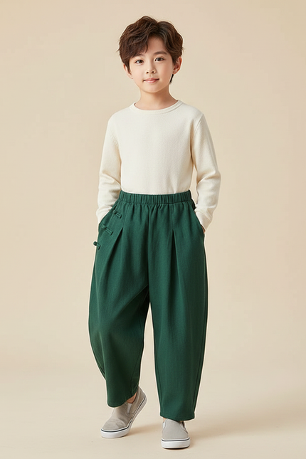 Pantalon Chinois Vert Ample Coton Enfant