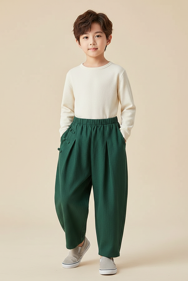 Pantalon Chinois Vert Ample Coton Enfant