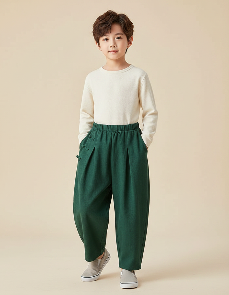 Pantalon Chinois Vert Ample Coton Enfant