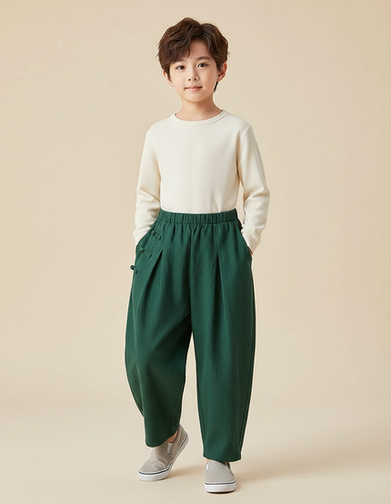 Pantalon Chinois Vert Ample Coton Enfant