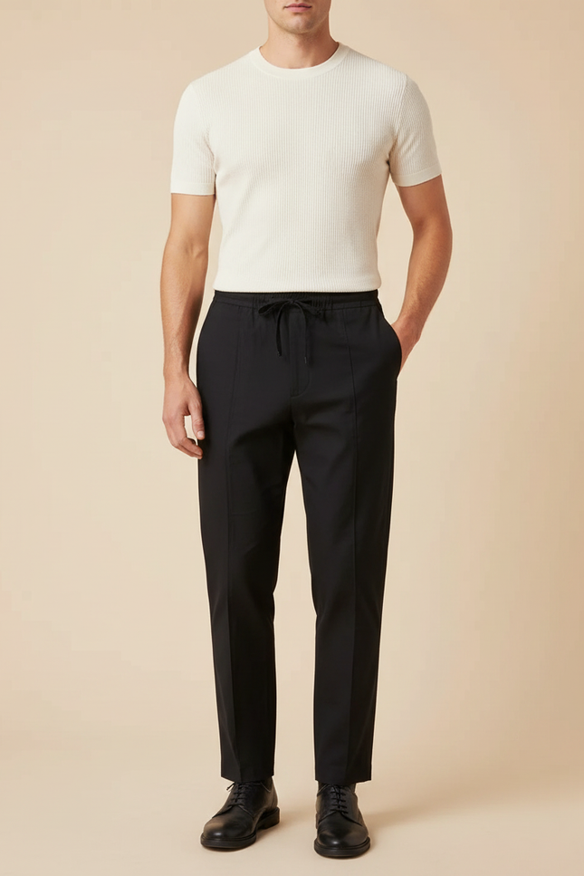 Pantalon Chinois Noir Coton Cordon Droit Homme