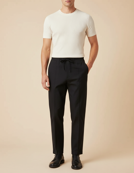 Pantalon Chinois Noir Coton Cordon Droit Homme