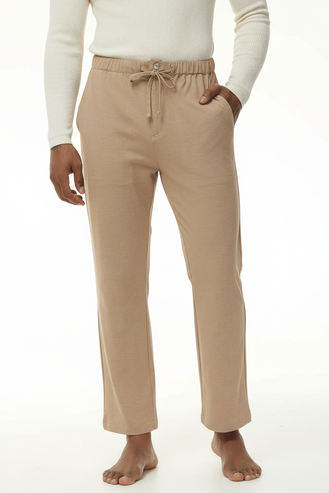 Pantalon Chinois Beige Coton Lin Ample Décontracté Homme - Molleton