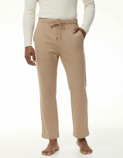 Pantalon Chinois Beige Coton Lin Ample Décontracté Homme - Molleton