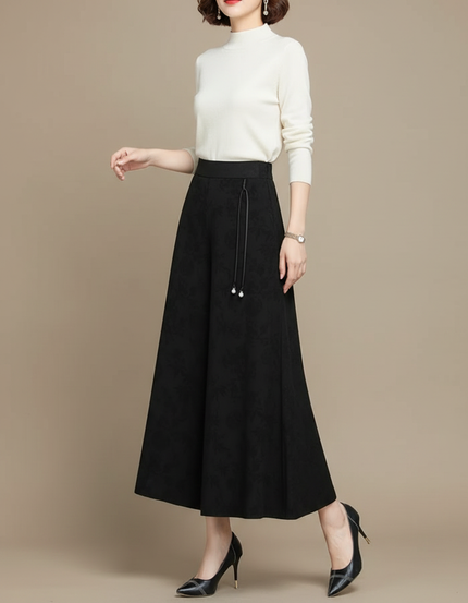 Pantalon Chinois Noir Ample Fluide Jacquard Élégant - Polyester