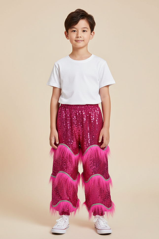 Pantalon Chinois Pailleté Rose Franges Danse Enfant - Polyester