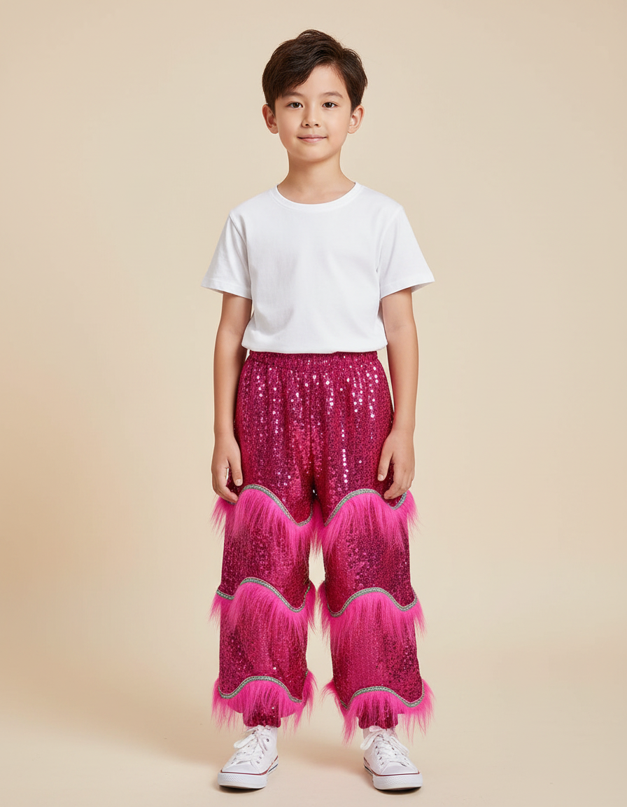 Pantalon Chinois Pailleté Rose Franges Danse Enfant - Polyester