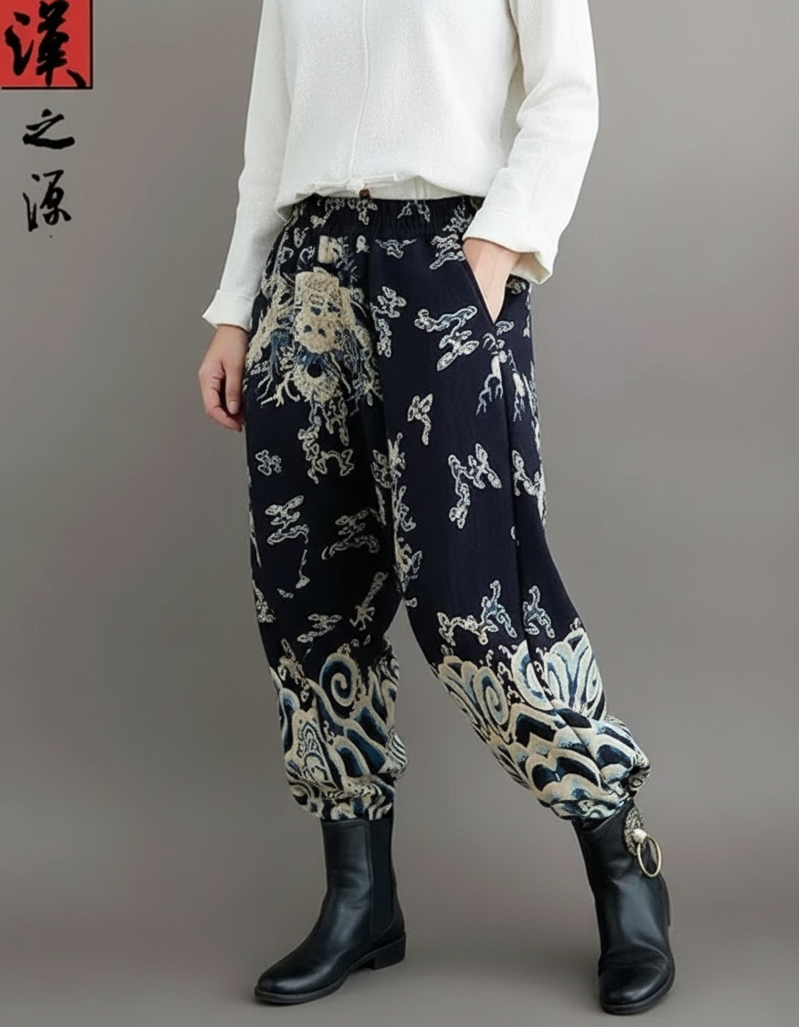 Pantalon Chinois Harem Coton Imprimé Vintage Ample