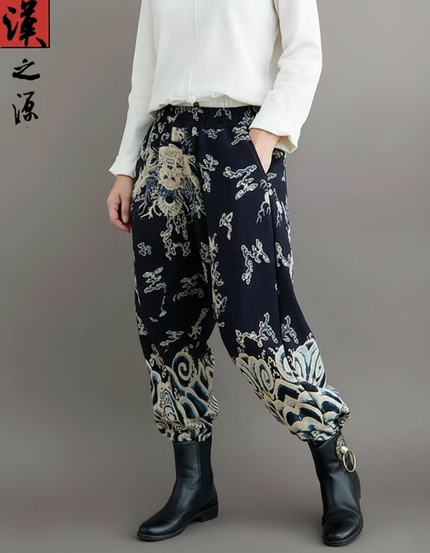 Pantalon Chinois Harem Coton Imprimé Vintage Ample