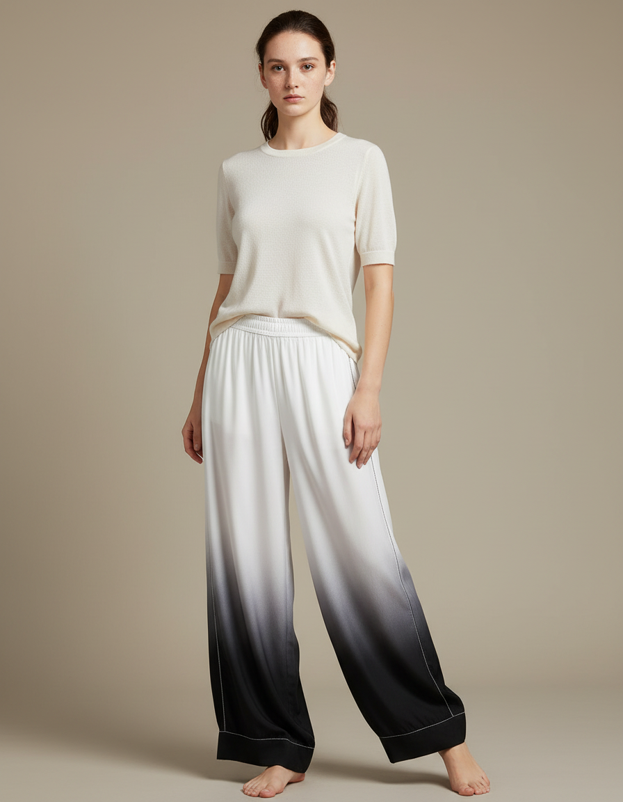 Pantalon Chinois Dégradé Fluide Ample Femme - Multicolore Satin
