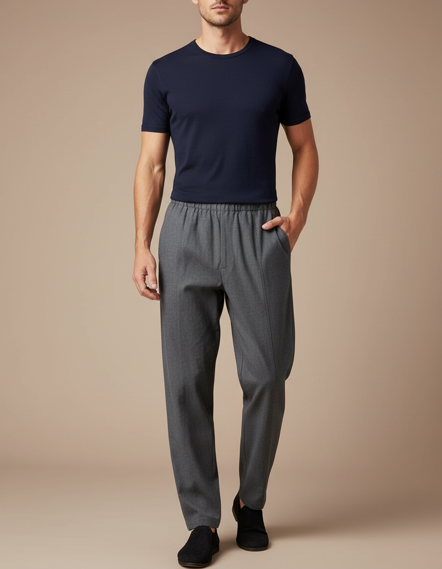 Pantalon Chinois Gris Décontracté Élastique Homme - Gabardine