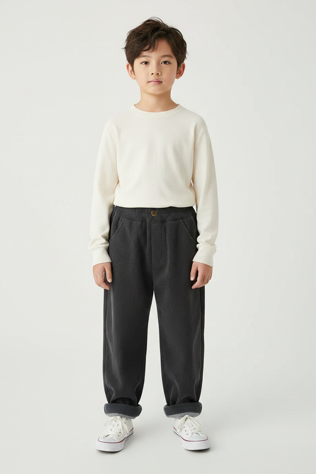 Pantalon Chinois Garçon Noir Ample Velours - Gris Cordé