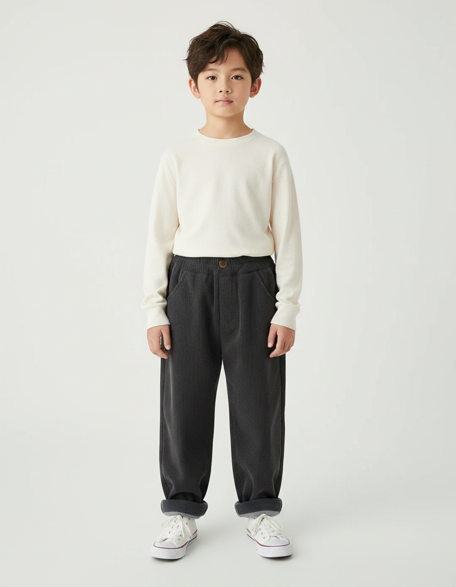 Pantalon Chinois Garçon Noir Ample Velours - Gris Cordé