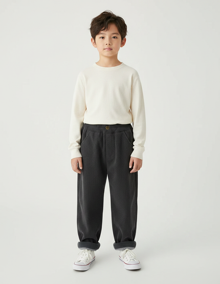Pantalon Chinois Garçon Noir Ample Velours - Gris Cordé
