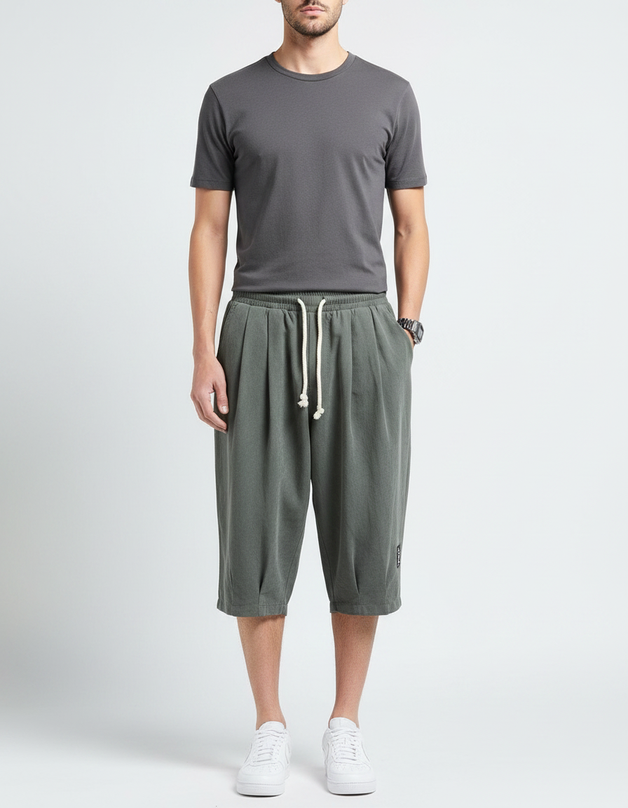 Pantalon Chinois Vert Armée Coton Ample Décontracté Homme - Kaki Molleton