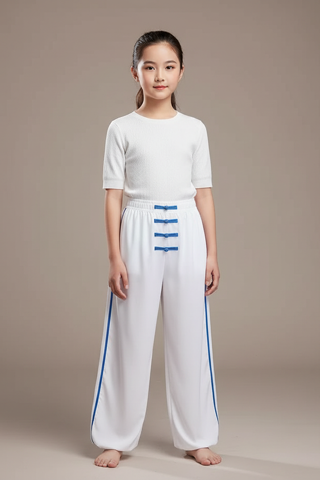 Pantalon Chinois Blanc Ample Unisexe Traditionnel Viscose