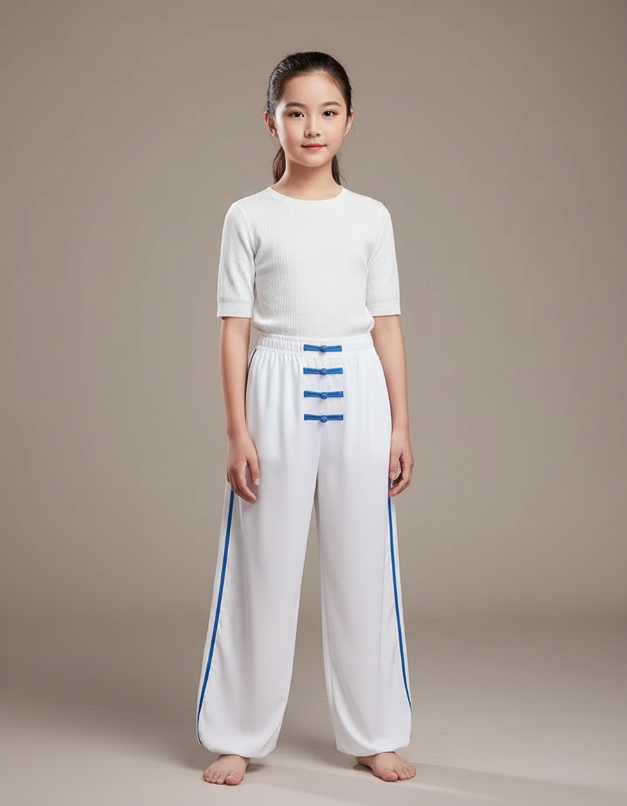 Pantalon Chinois Blanc Ample Unisexe Traditionnel Viscose