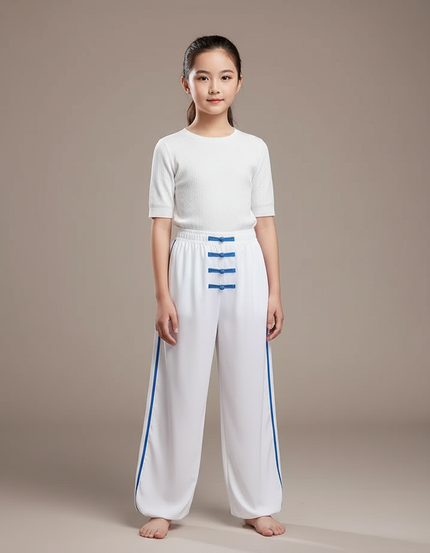 Pantalon Chinois Blanc Ample Unisexe Traditionnel Viscose