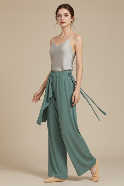 Pantalon Chinois Vert Fluide Ample Moderne Femme - Viscose