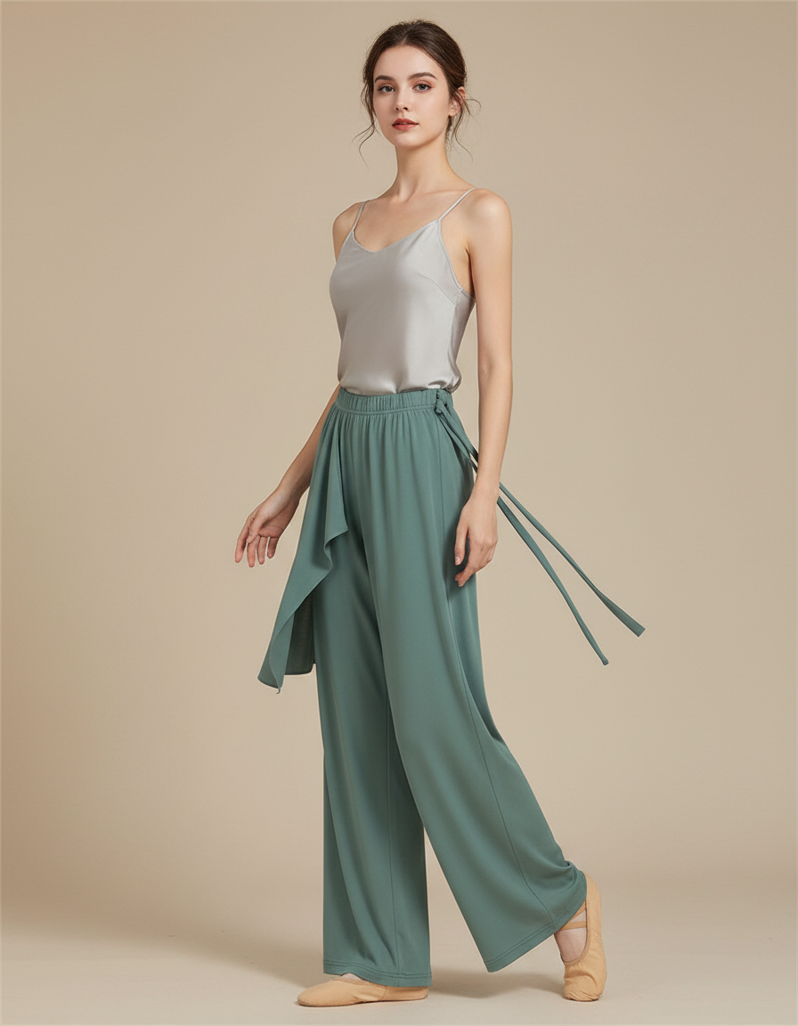 Pantalon Chinois Vert Fluide Ample Moderne Femme - Viscose