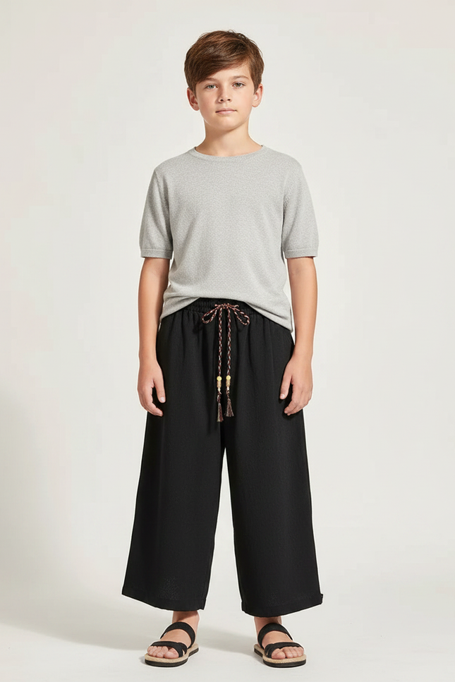 Pantalon Chinois Noir Ample Coton Enfant Décontracté Léger