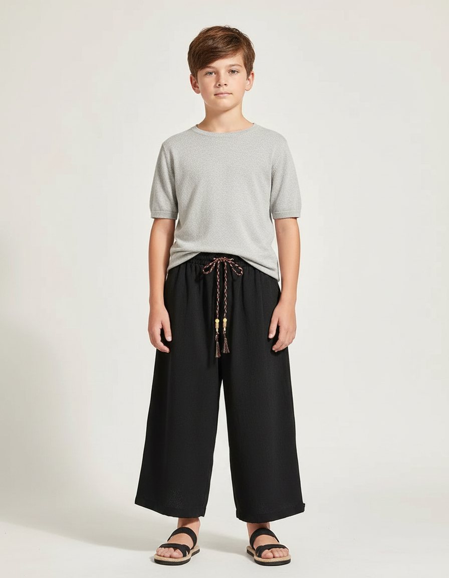 Pantalon Chinois Noir Ample Coton Enfant Décontracté Léger