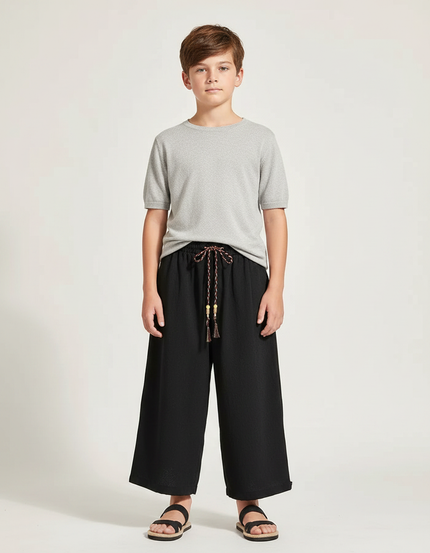 Pantalon Chinois Noir Ample Coton Enfant Décontracté Léger