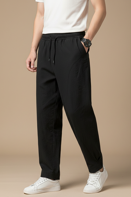 Pantalon Chinois Noir Coton Ample Décontracté Harem