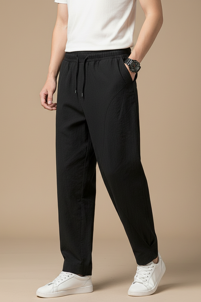 Pantalon Chinois Noir Coton Ample Décontracté Harem