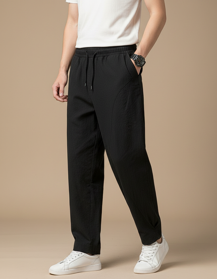Pantalon Chinois Noir Coton Ample Décontracté Harem