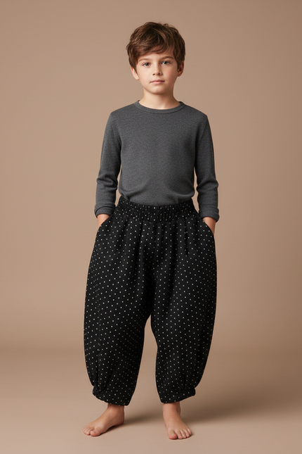 Pantalon Chinois Noir Ample Polka Dots Enfant - Coton