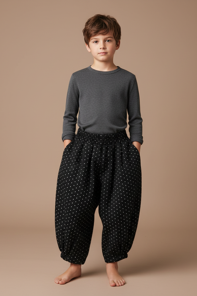 Pantalon Chinois Noir Ample Polka Dots Enfant - Coton
